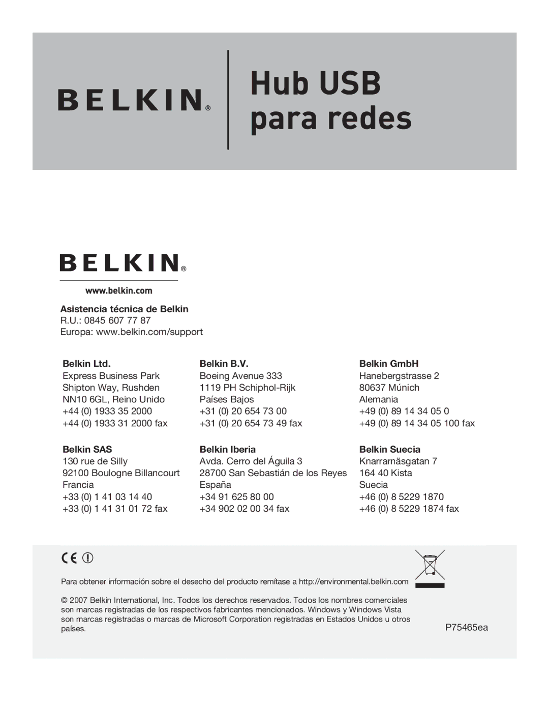 Belkin F5L009EA user manual Hub USB para redes 