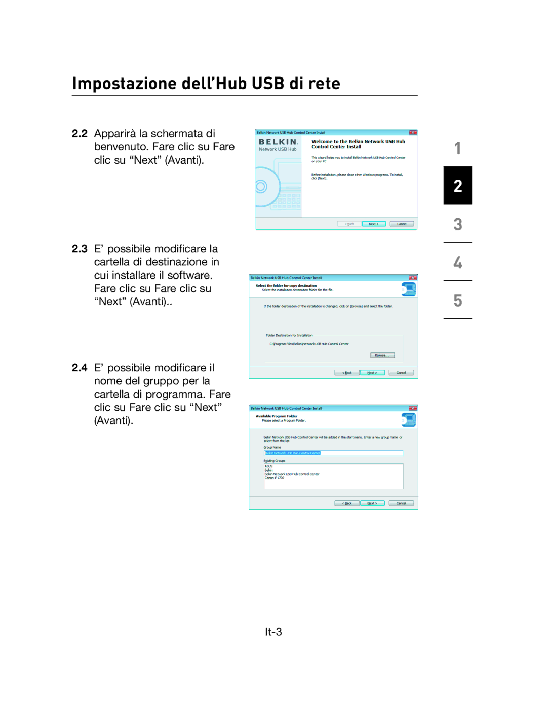 Belkin F5L009EA user manual Impostazione dell’Hub USB di rete 