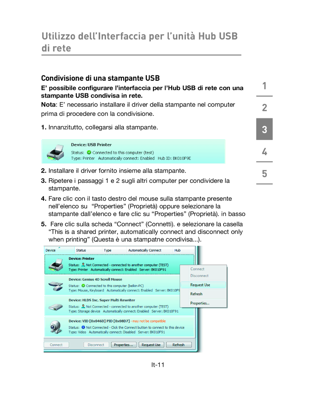 Belkin F5L009EA user manual Condivisione di una stampante USB 