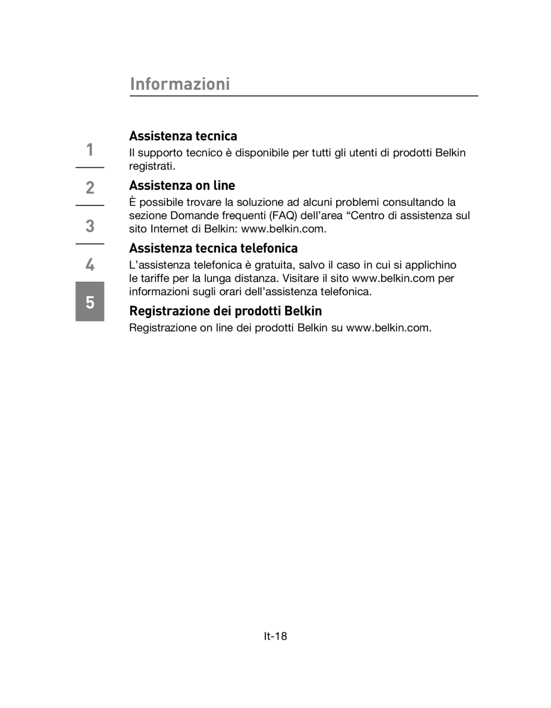 Belkin F5L009EA user manual Assistenza tecnica 