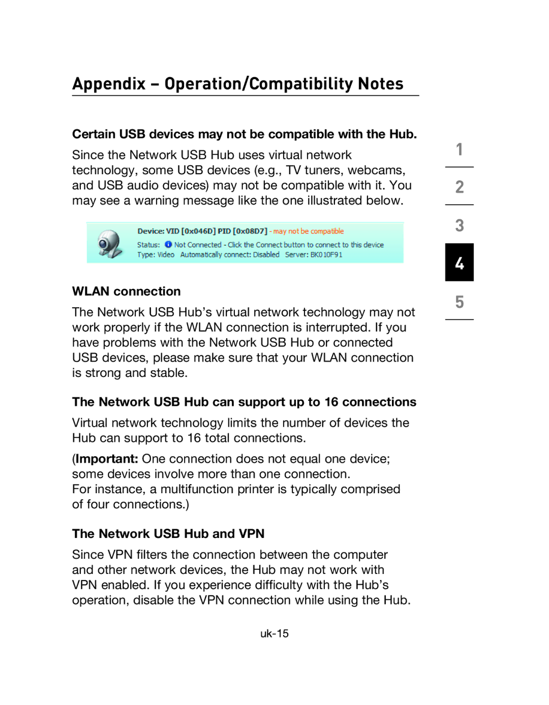 Belkin F5L009EA user manual Appendix Operation/Compatibility Notes, Certain USB devices may not be compatible with the Hub 