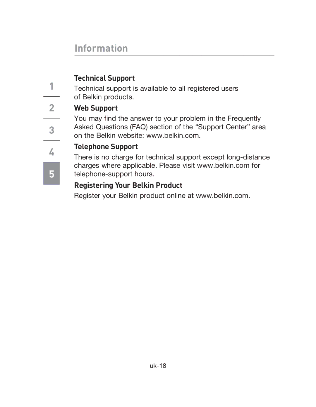 Belkin F5L009EA user manual Technical Support 