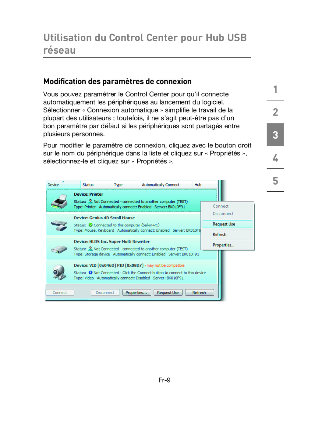 Belkin F5L009EA user manual Modification des paramètres de connexion 