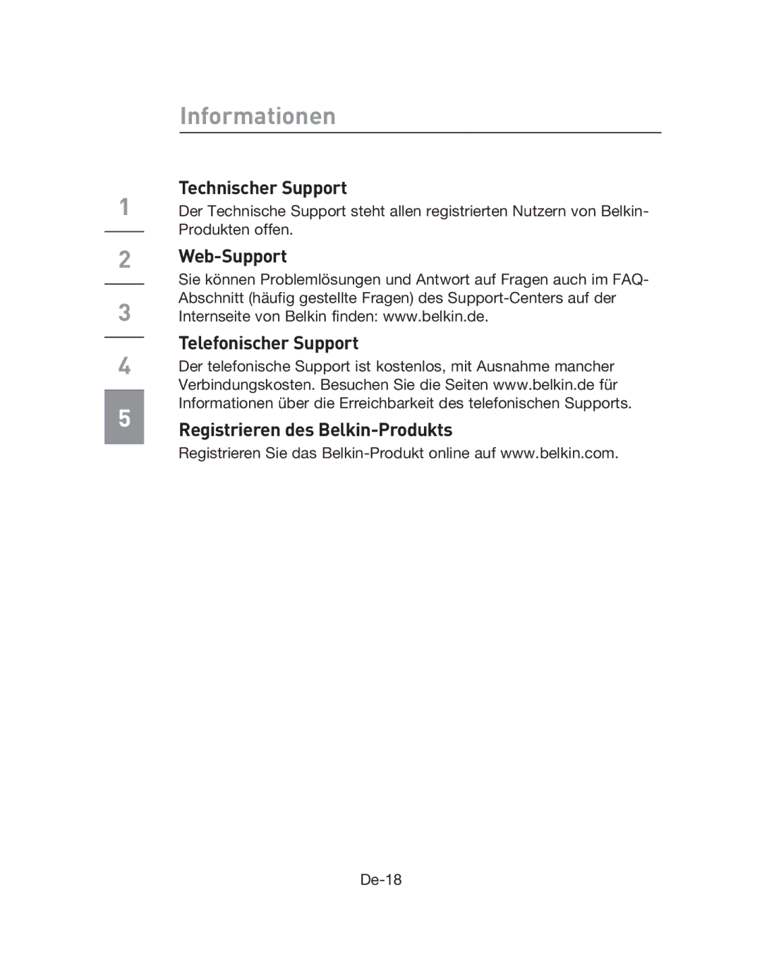 Belkin F5L009EA user manual Technischer Support 