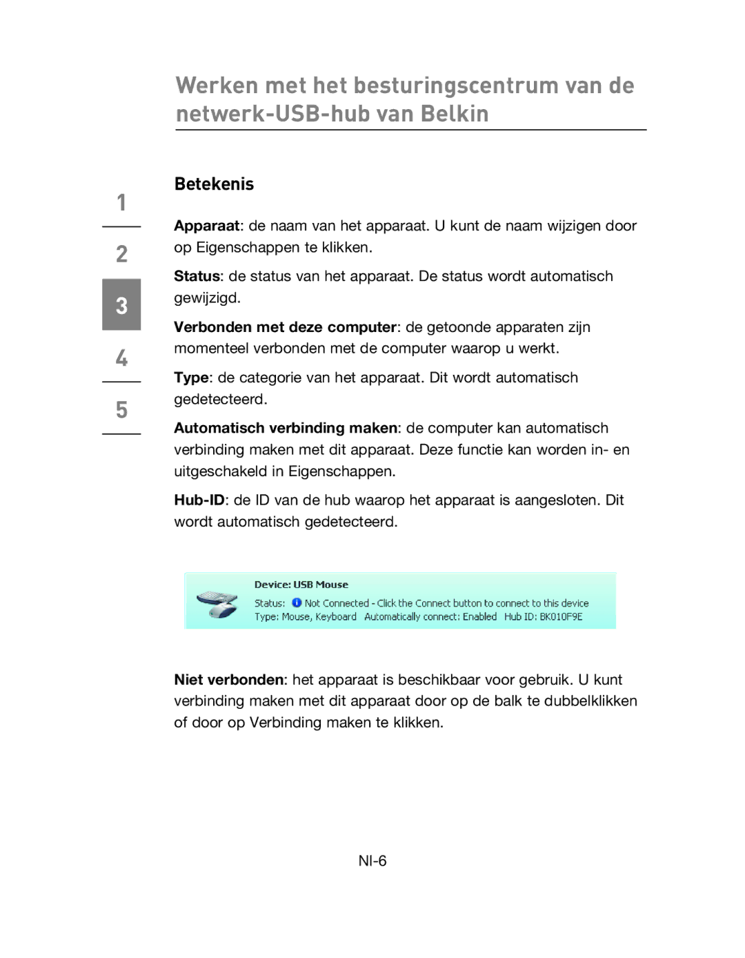 Belkin F5L009EA user manual Betekenis 