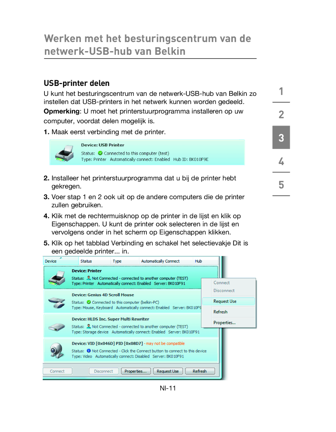 Belkin F5L009EA user manual USB-printer delen 