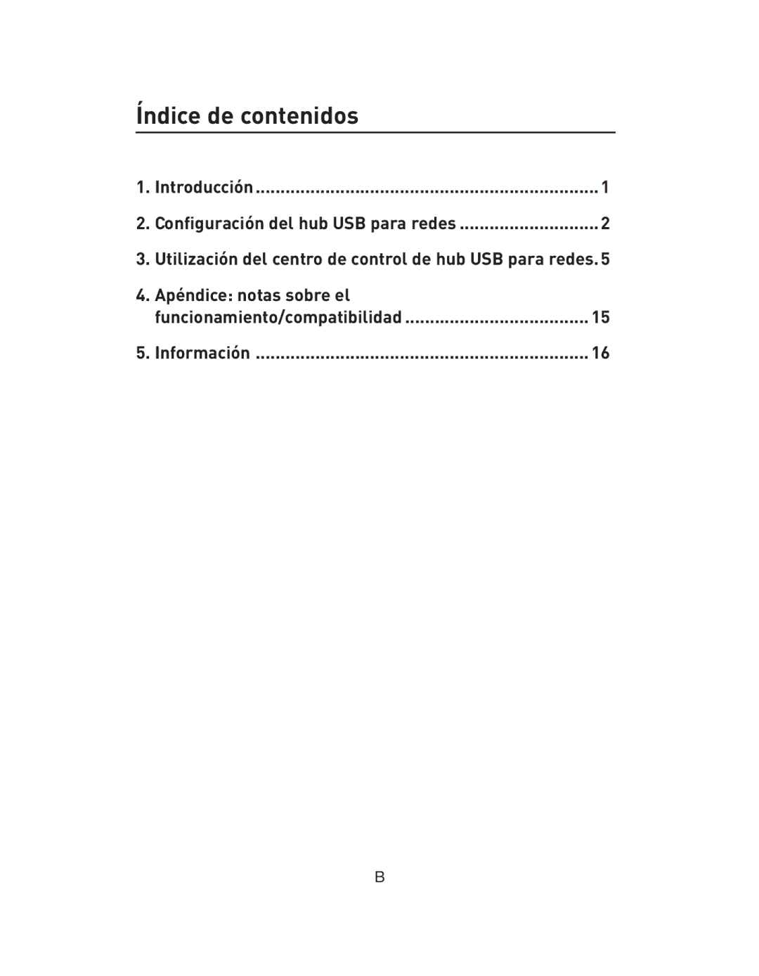 Belkin F5L009EA user manual Índice de contenidos, Configuración del hub USB para redes 