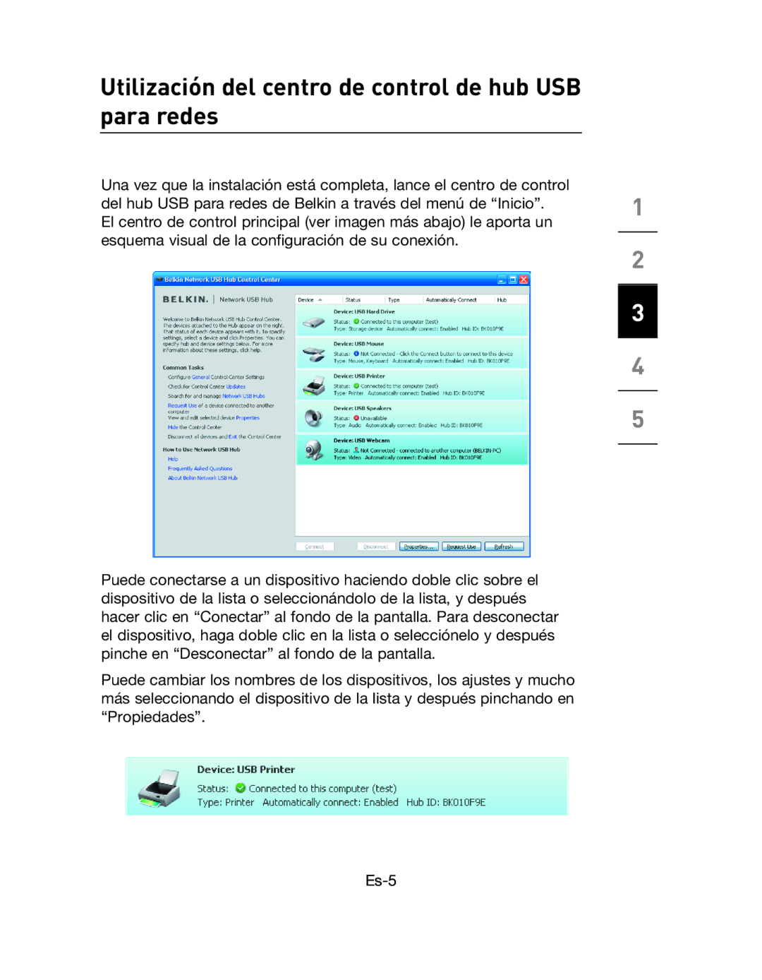 Belkin F5L009EA user manual Utilización del centro de control de hub USB para redes 