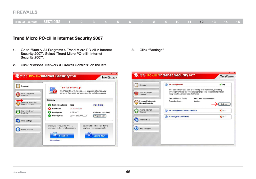 Belkin F5L049 Trend Micro PC-cillin Internet Security, firewalls, Table of Contents sections 1 2 3 4 5 6 7 8 9 10 11 12 13 
