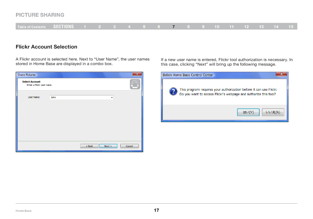 Belkin F5L049 user manual Flickr Account Selection 