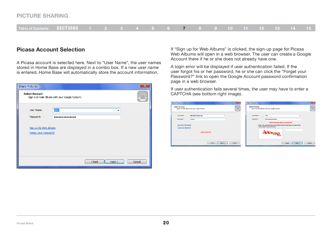 Belkin F5L049 user manual Picasa Account Selection 