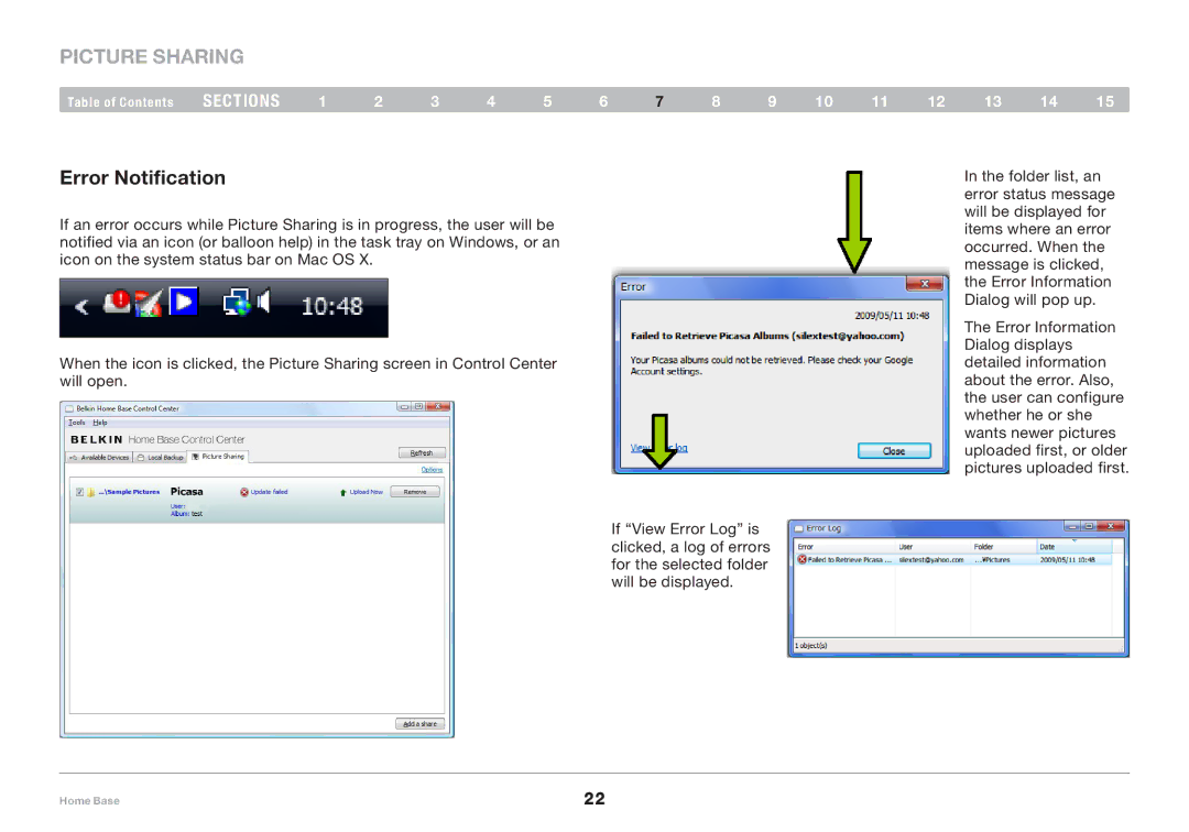 Belkin F5L049 user manual Error Notification 