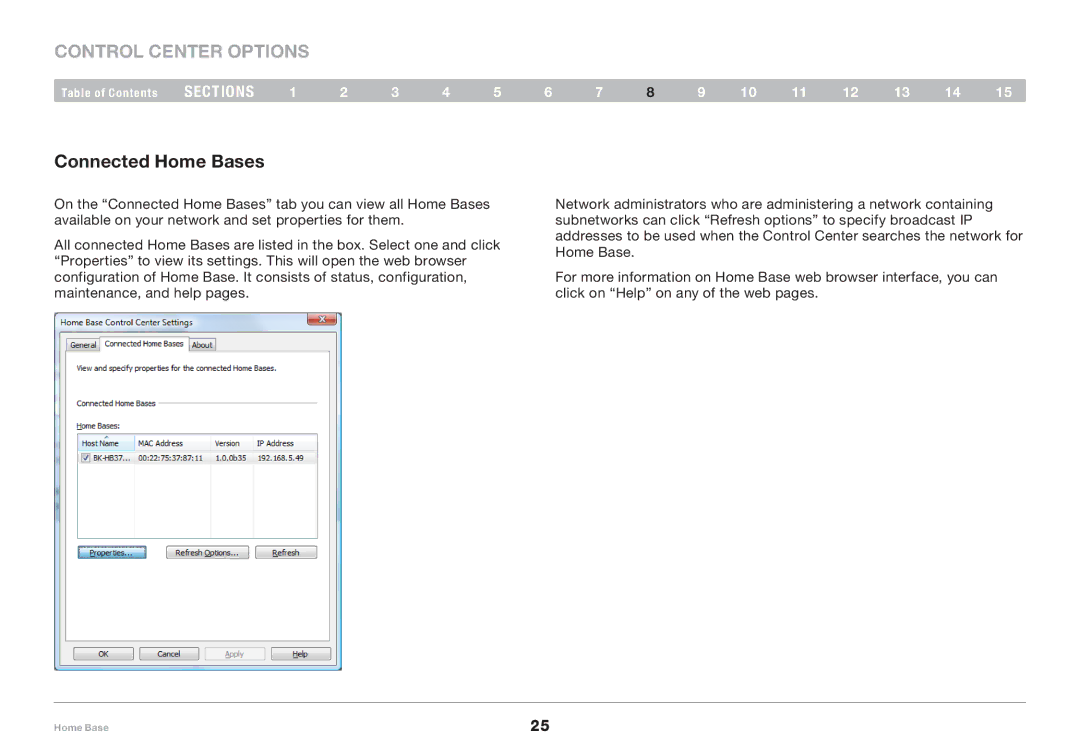 Belkin F5L049 user manual Control center options, Connected Home Bases 