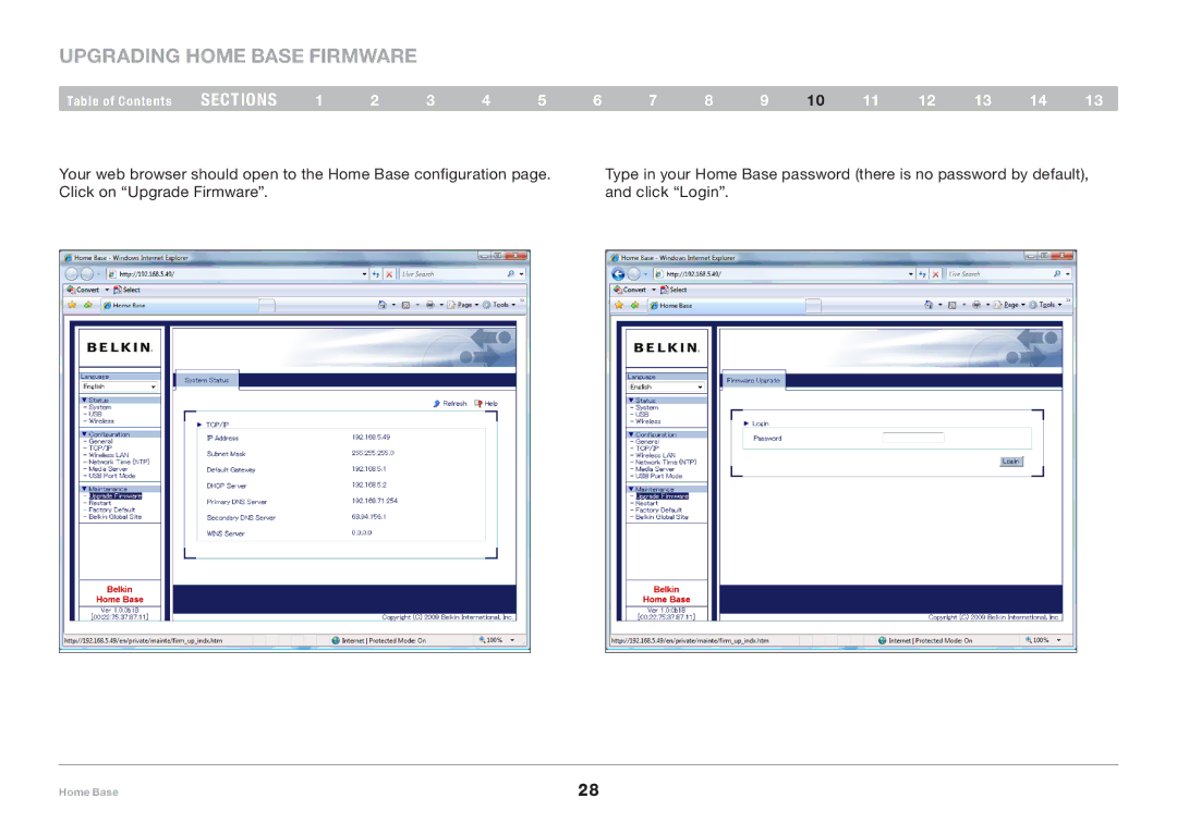 Belkin F5L049 user manual Upgrading Home Base Firmware 