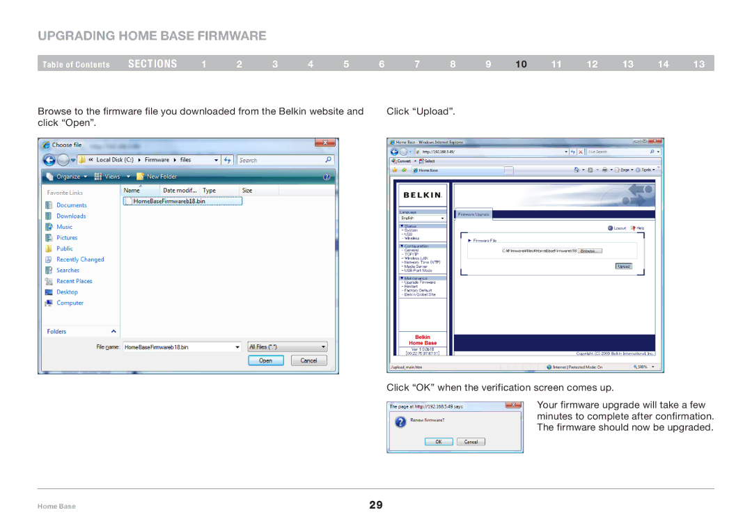 Belkin F5L049 user manual Upgrading Home Base Firmware 