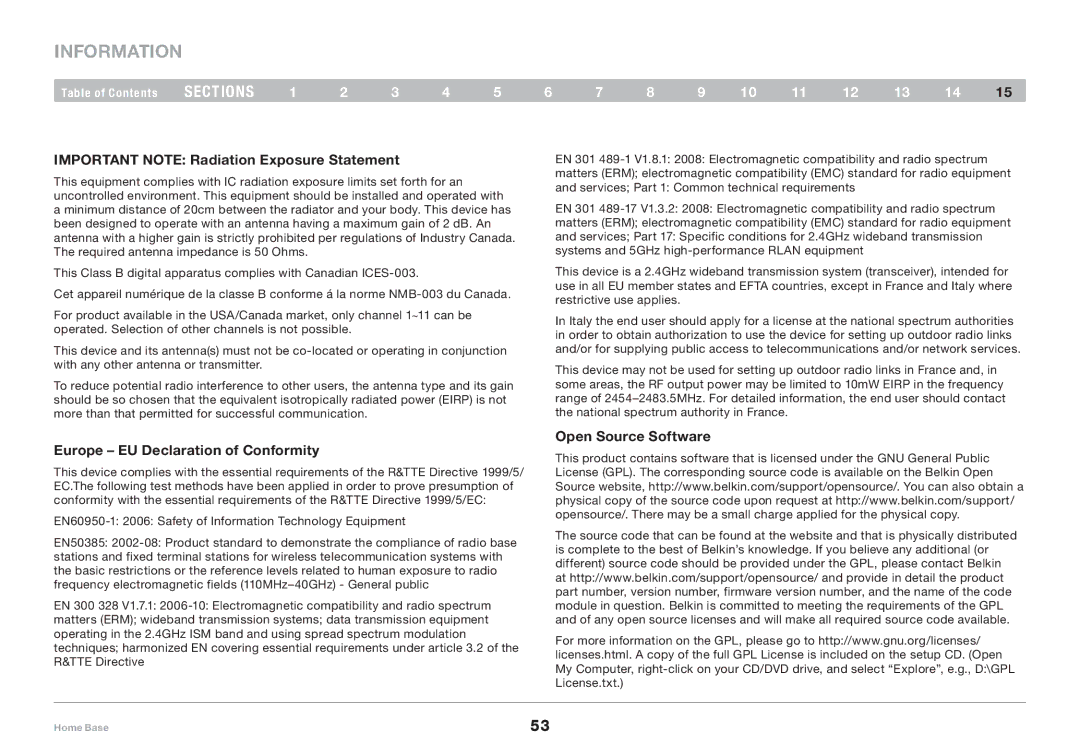 Belkin F5L049 user manual Information, Important Note Radiation Exposure Statement, Europe EU Declaration of Conformity 