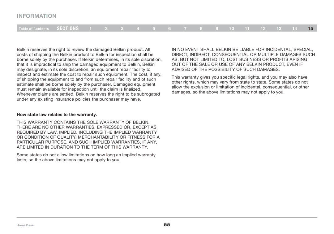 Belkin F5L049 user manual How state law relates to the warranty 