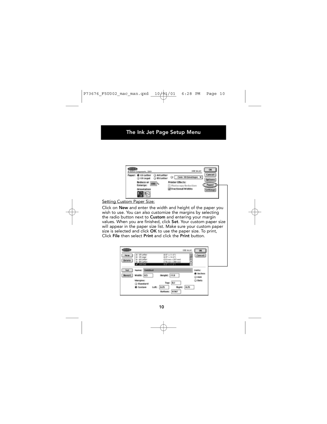 Belkin F5U002-MAC user manual Ink Jet Page Setup Menu 