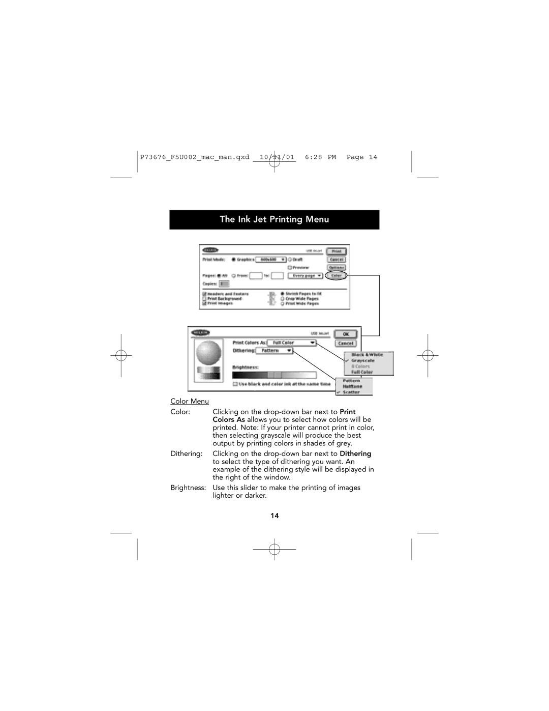 Belkin F5U002-MAC user manual Ink Jet Printing Menu 