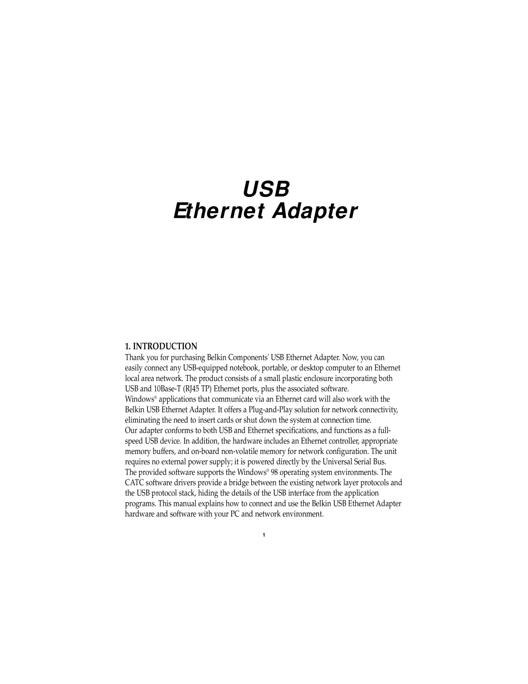 Belkin F5U011 user manual Introduction 