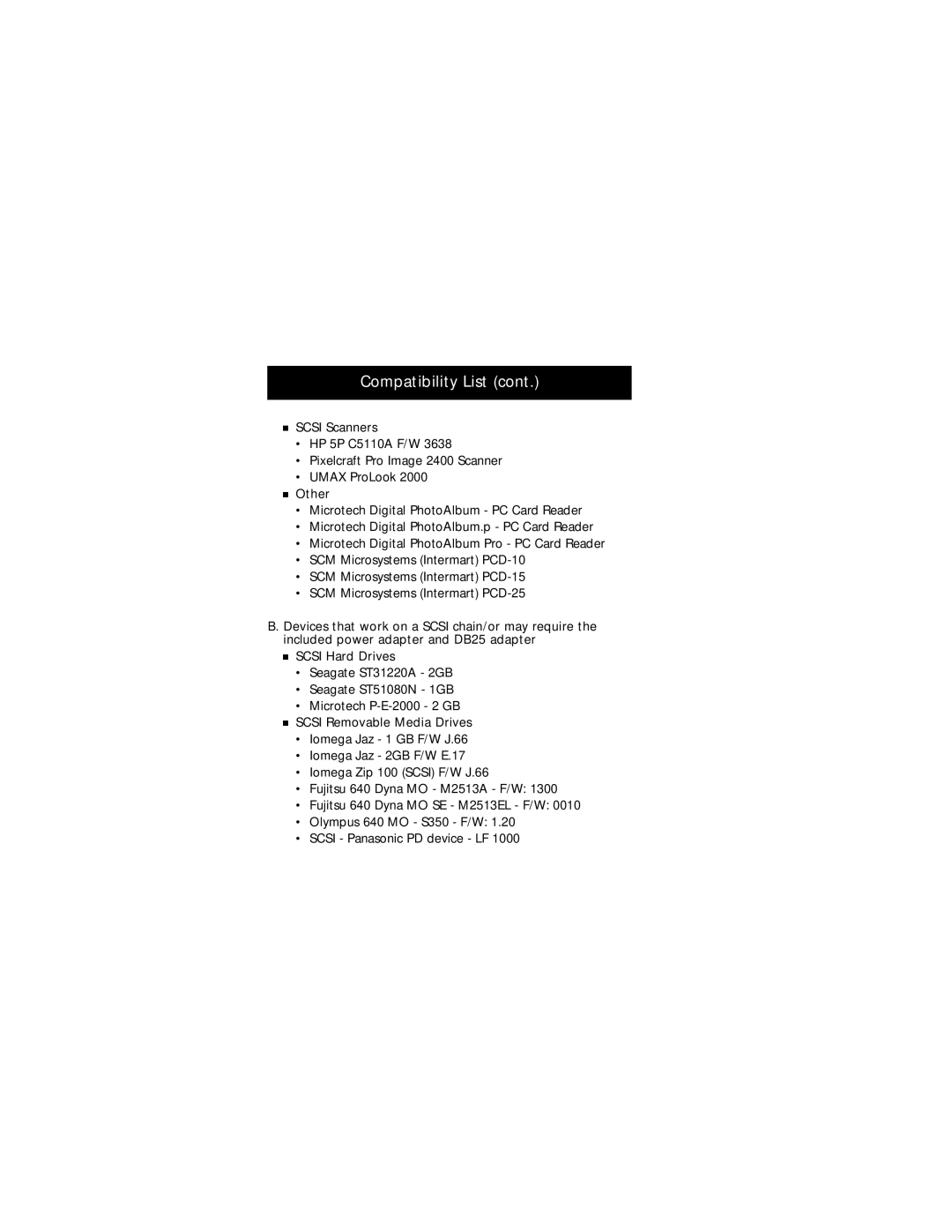 Belkin F5U015-TPW manual Compatibility List cont 