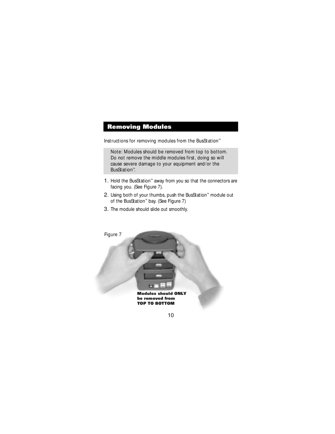 Belkin F5U100-ORG, F5U100-SLV, F5U100-BLU user manual Removing Modules 