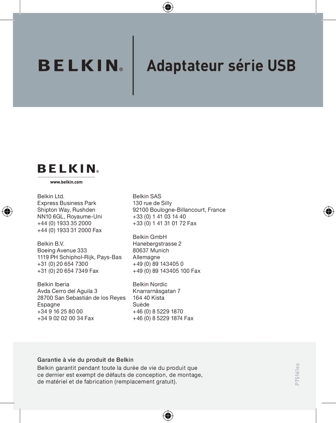 Belkin F5U103VEA user manual Adaptateur série USB 