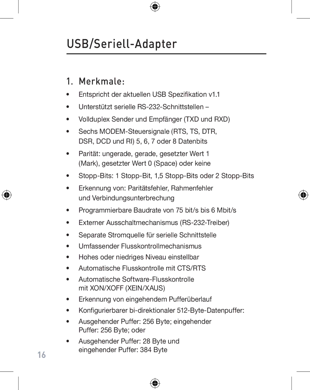 Belkin F5U103VEA user manual USB/Seriell-Adapter, Merkmale 