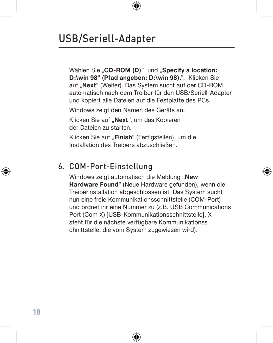 Belkin F5U103VEA user manual COM-Port-Einstellung 