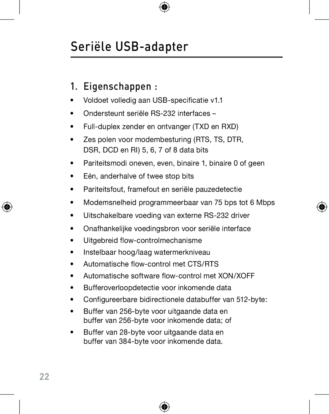 Belkin F5U103VEA user manual Seriële USB-adapter, Eigenschappen 