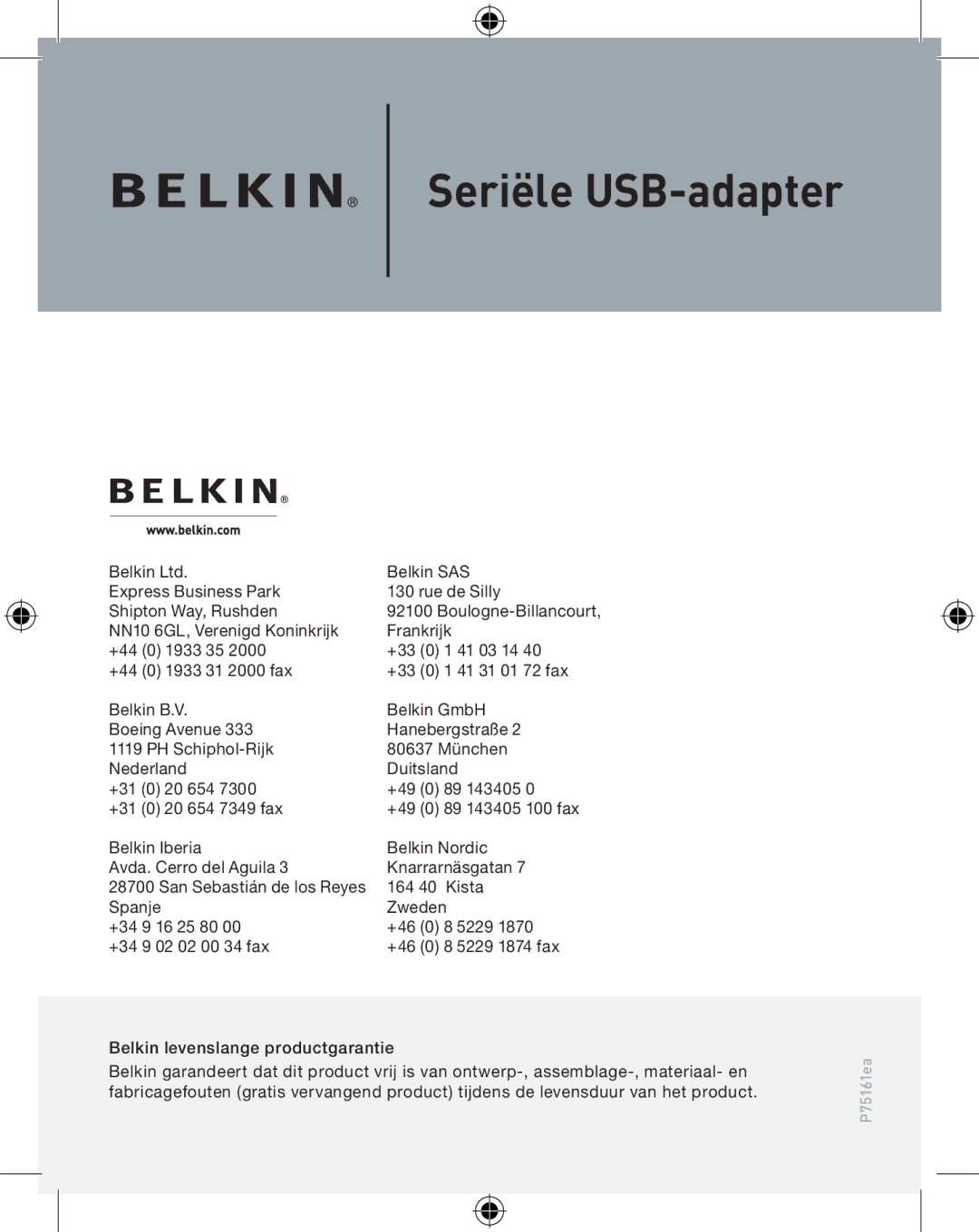 Belkin F5U103VEA user manual Seriële USB-adapter 