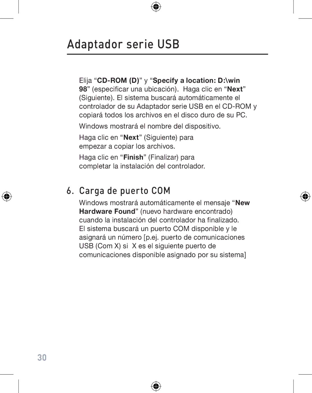 Belkin F5U103VEA user manual Carga de puerto COM, Elija CD-ROM D y Specify a location D\win 