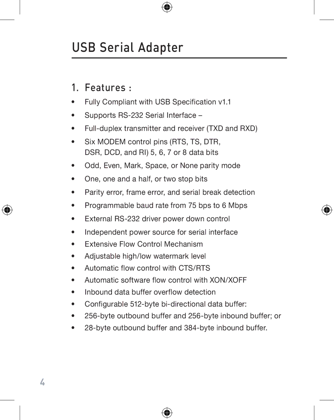 Belkin F5U103VEA user manual USB Serial Adapter, Features 