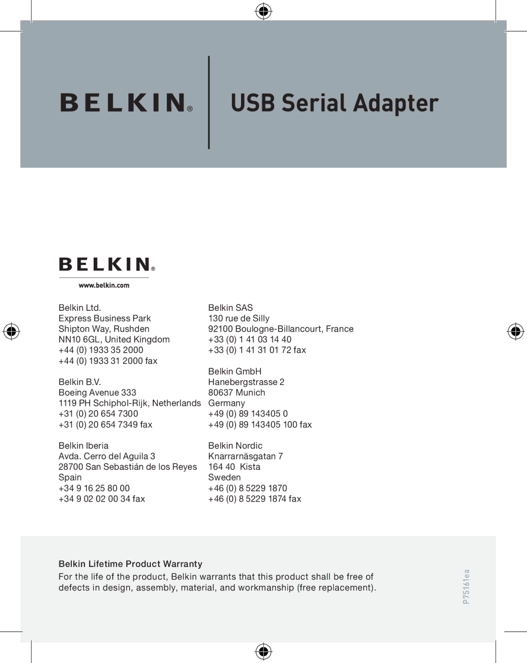 Belkin F5U103VEA user manual Belkin SAS 