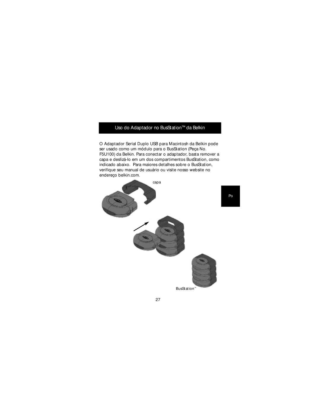 Belkin F5U114-MAC user manual Uso do Adaptador no BusStation da Belkin 