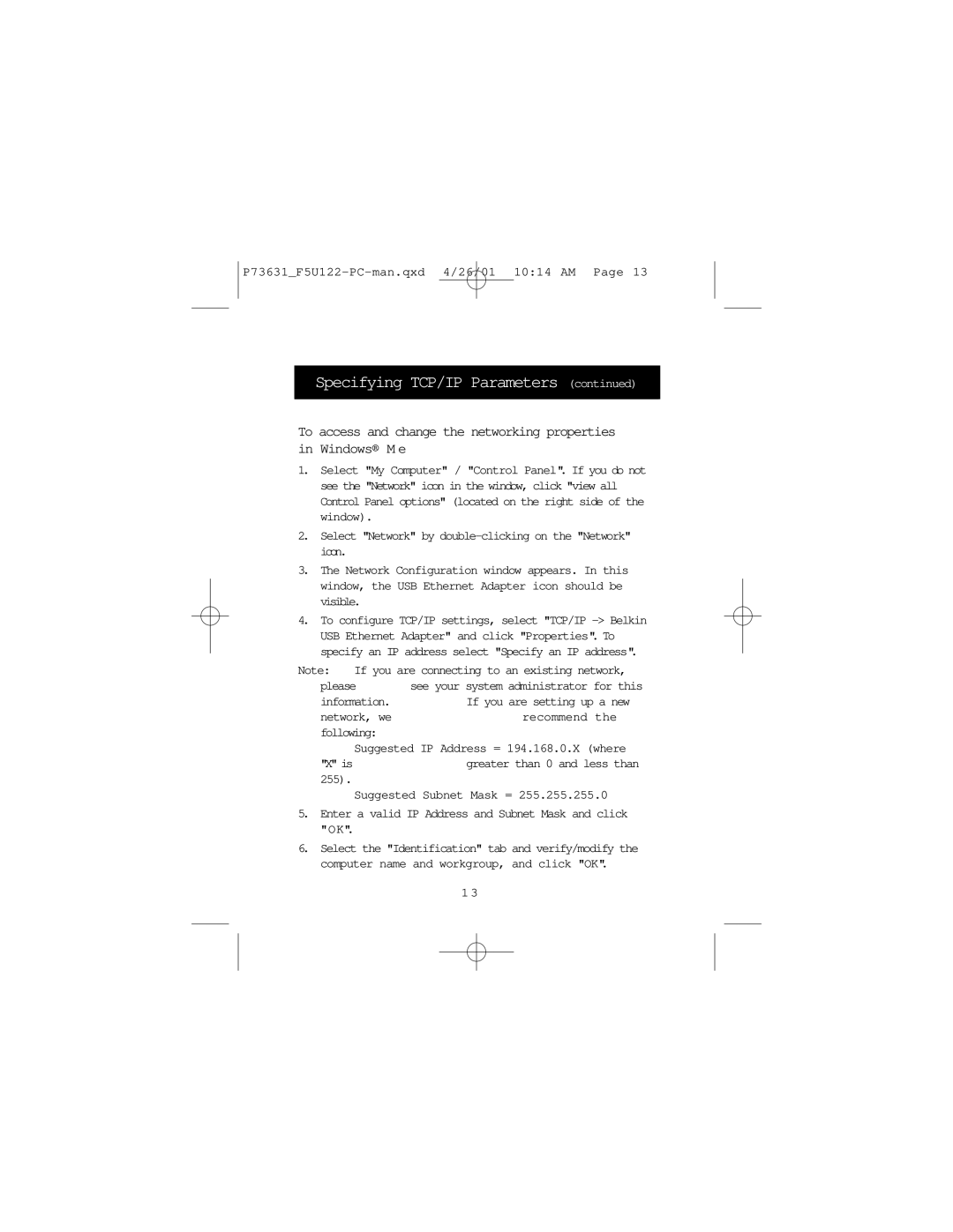 Belkin F5U122-PC user manual Select Network by double-clicking on the Network icon, Please, Network, we Recommend Following 