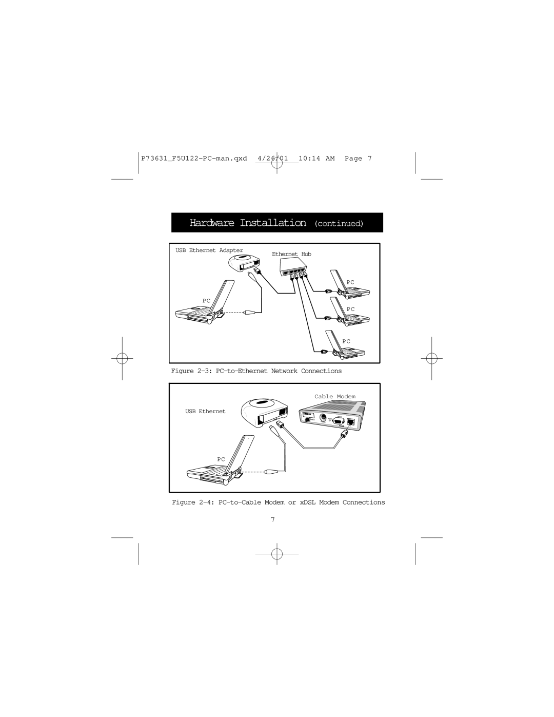 Belkin F5U122-PC user manual PC-to-Ethernet Network Connections 