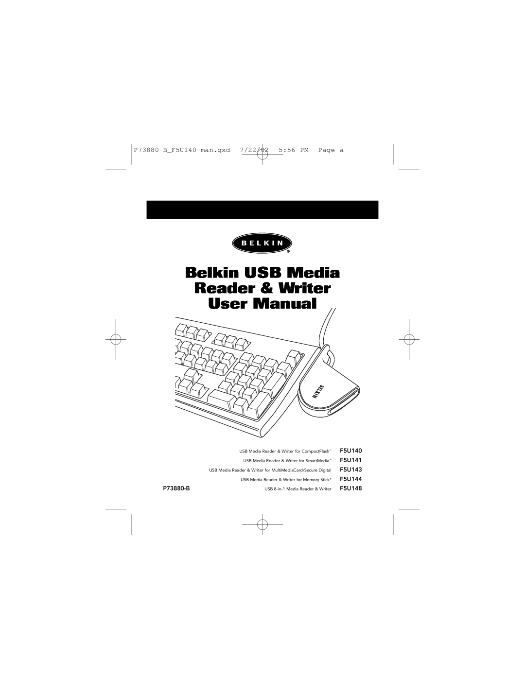 Belkin user manual P73880-BF5U140-man.qxd 7/22/02 556 PM Page a, F5U141, F5U143, F5U144, F5U148 