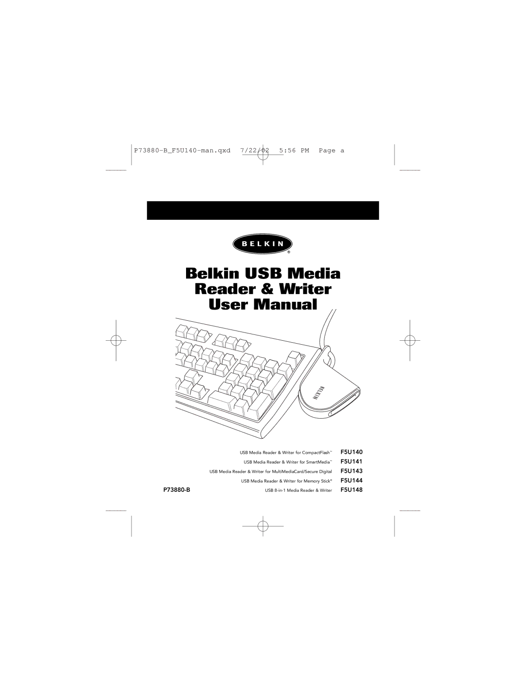 Belkin F5U140 user manual Belkin USB Media Reader & Writer 