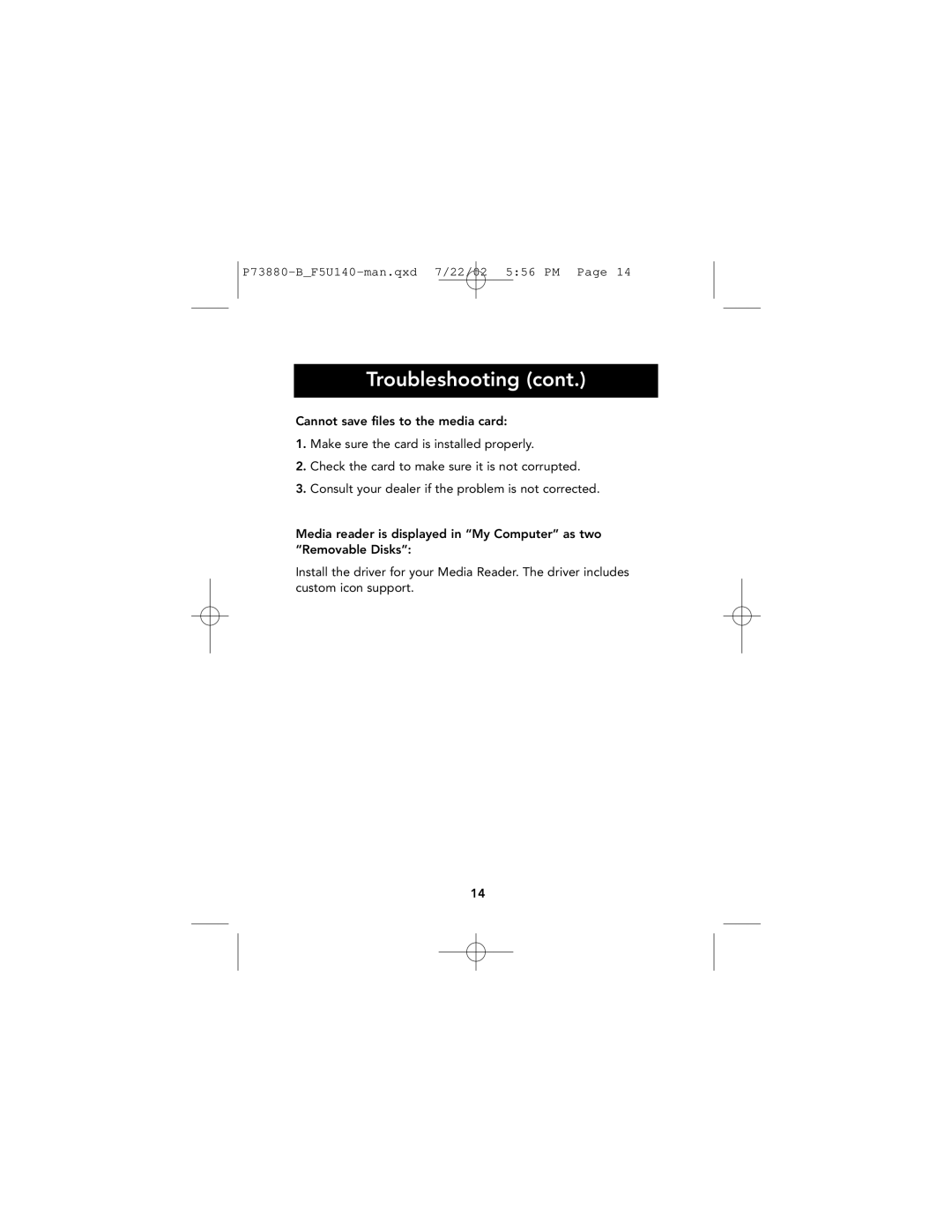 Belkin F5U140 user manual Troubleshooting 