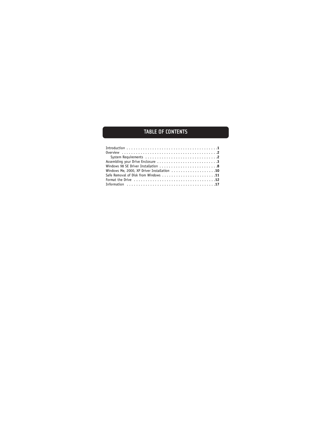 Belkin F5U210 user manual Table of Contents 