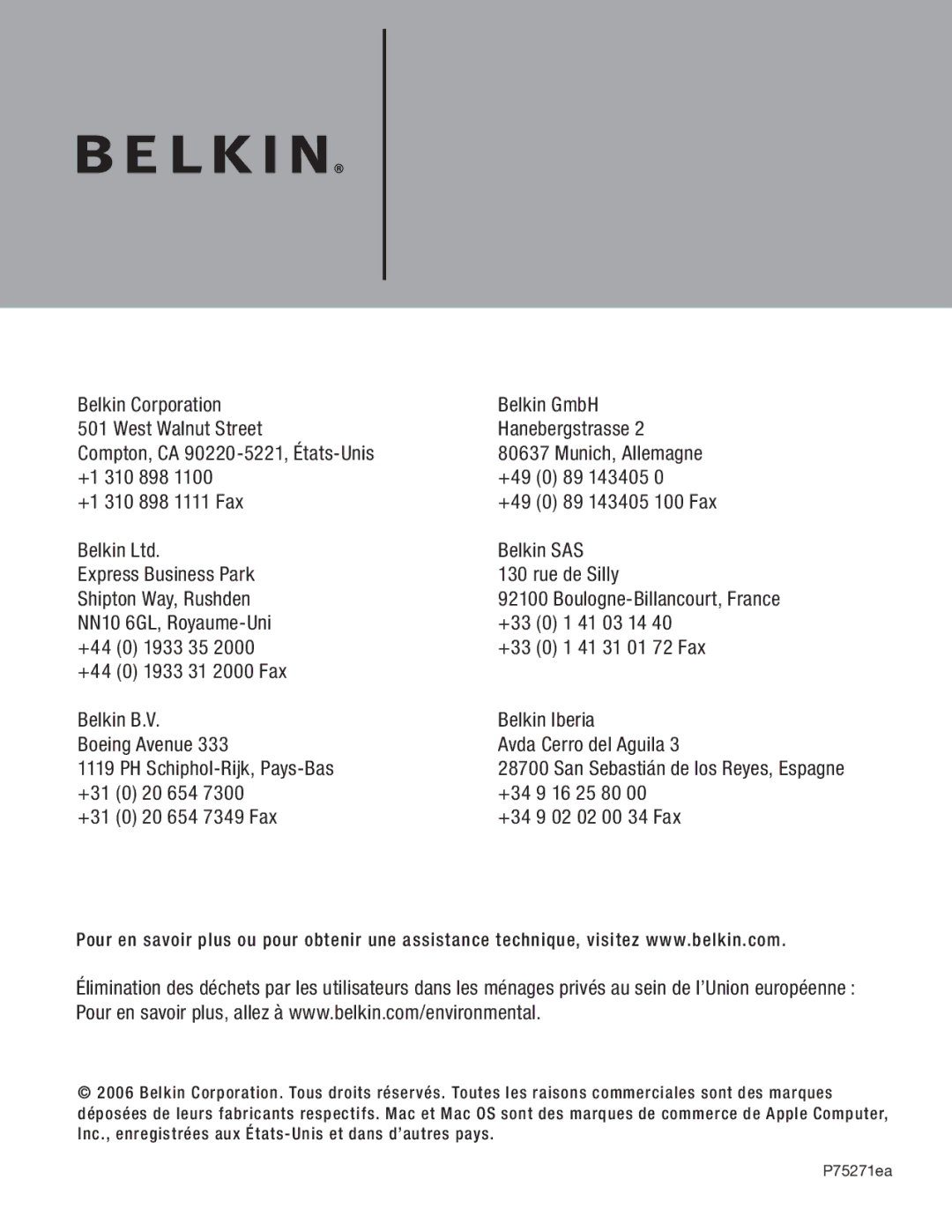 Belkin F5U217 user manual San Sebastián de los Reyes, Espagne 