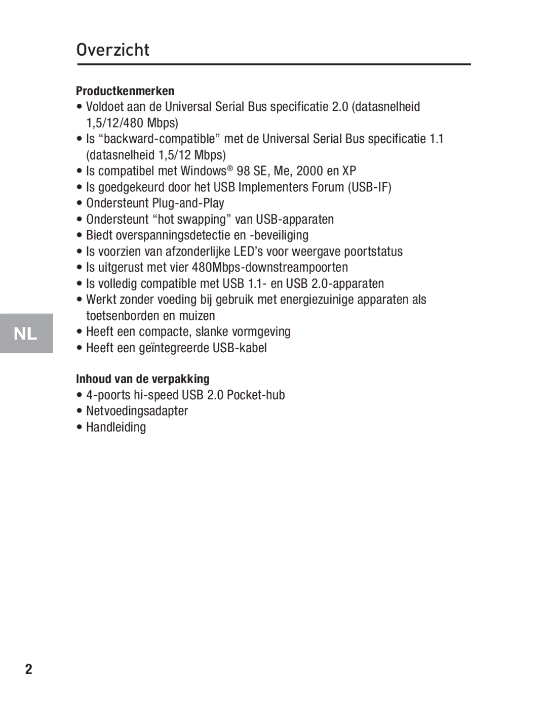 Belkin F5U217 user manual Overzicht 