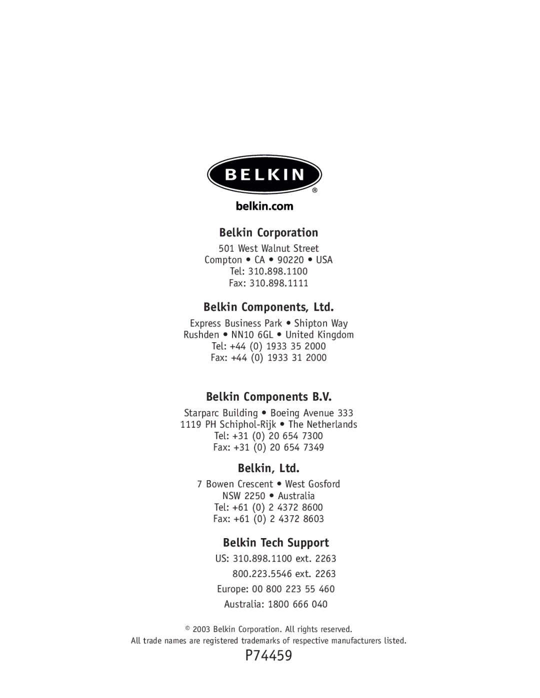 Belkin F5U218-MOB user manual P74459 