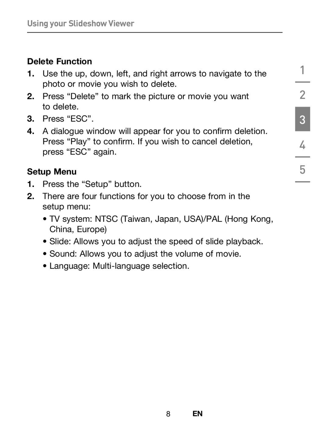 Belkin F5U229UK user manual Delete Function, Setup Menu 