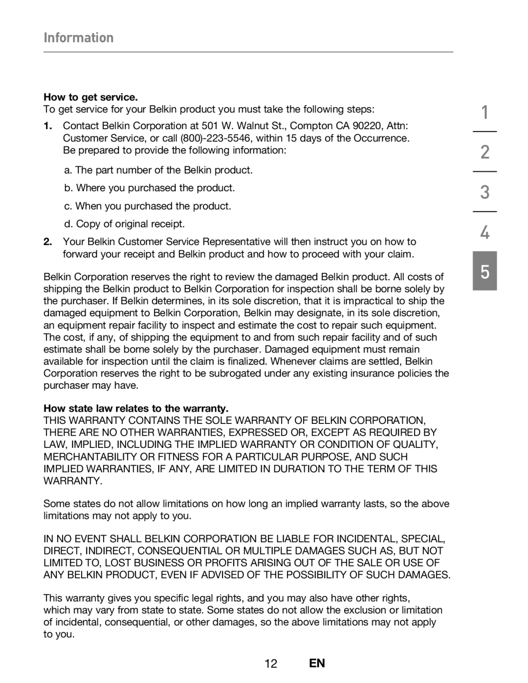 Belkin F5U229UK user manual Information 