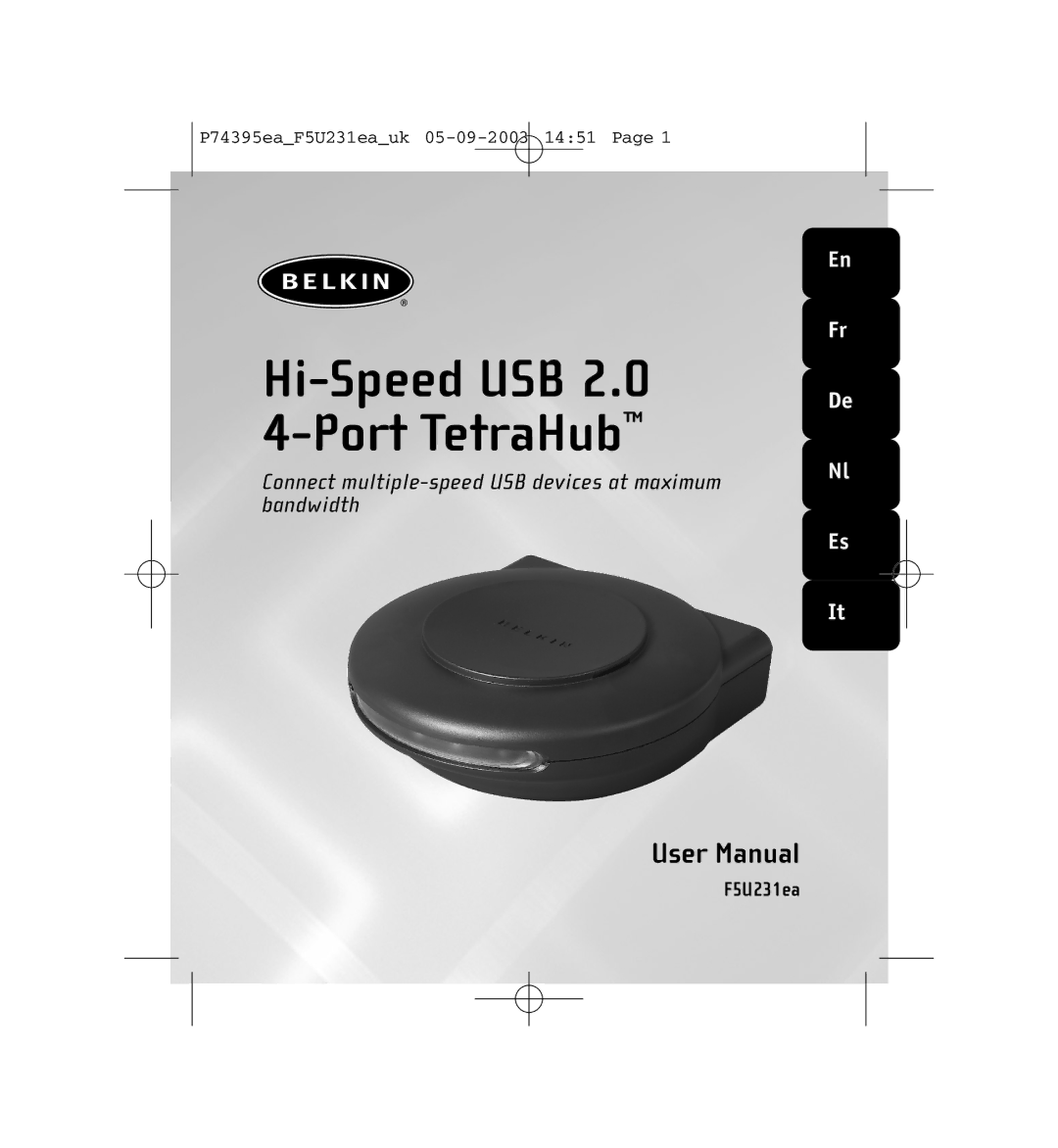 Belkin F5U231ea user manual Hi-Speed USB 2.0 4-Port TetraHub 