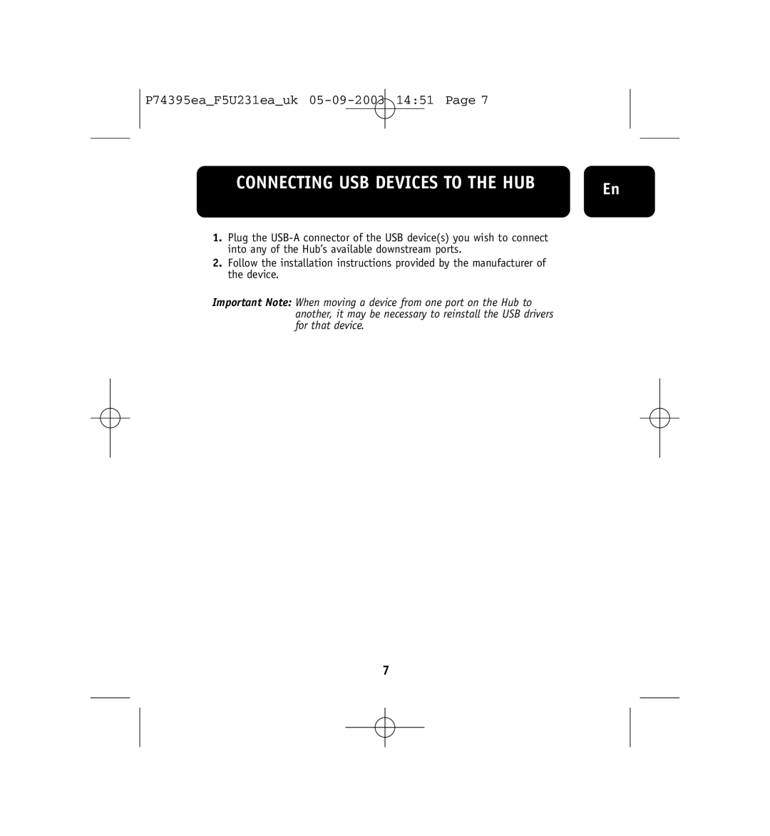 Belkin F5U231ea user manual Connecting USB Devices to the HUB 