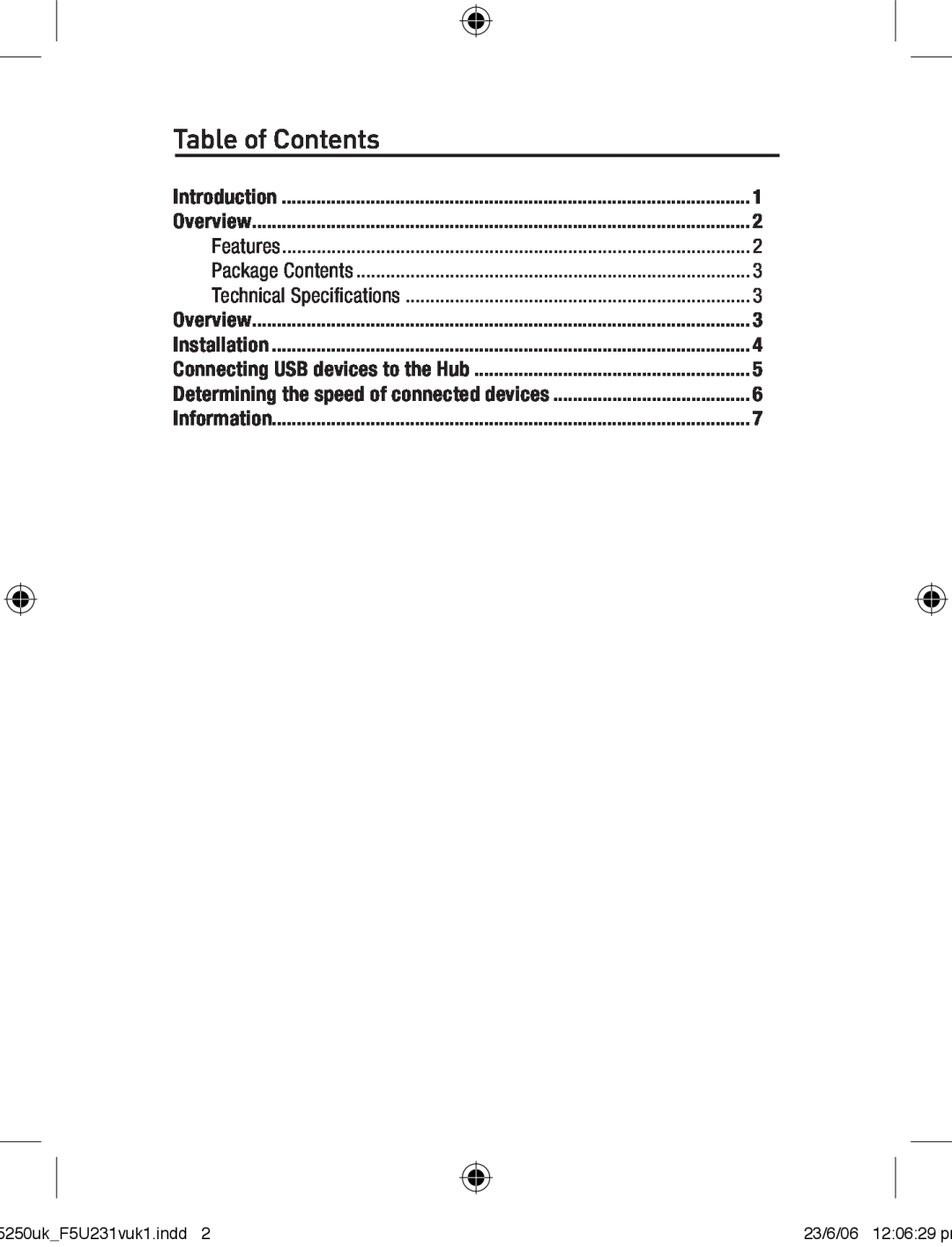 Belkin F5U231VUKI user manual Table of Contents 