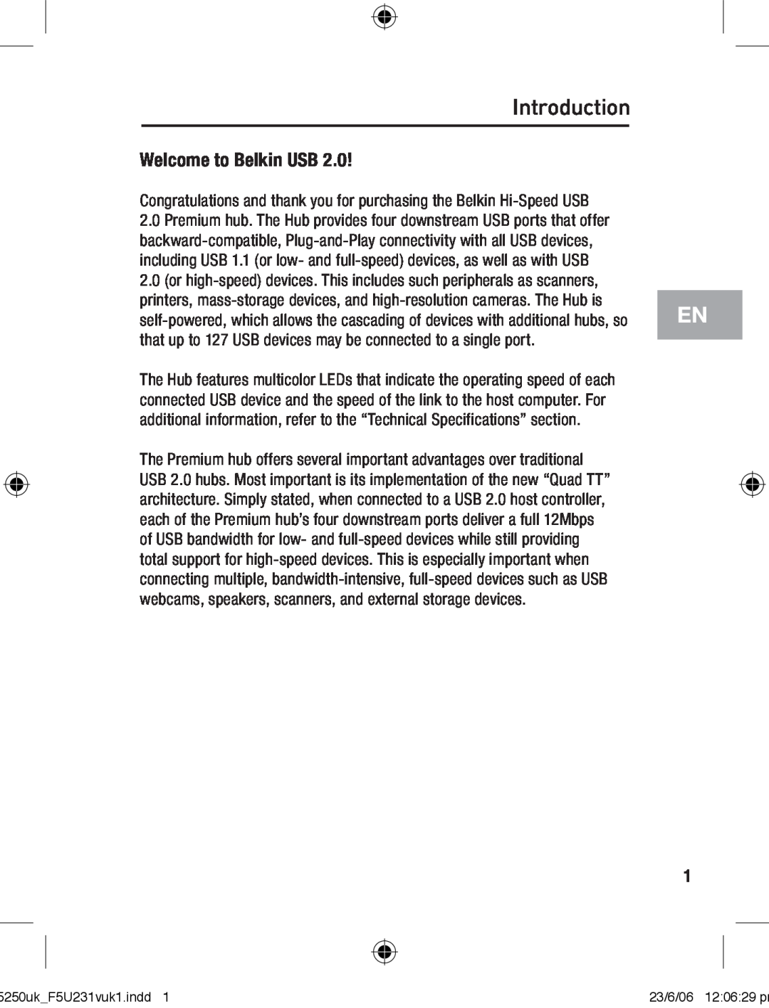Belkin F5U231VUKI user manual Introduction, Welcome to Belkin USB 